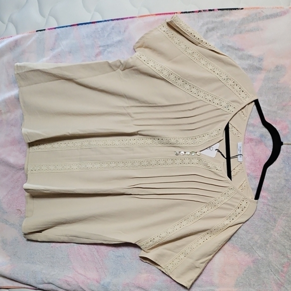 Elegant Cream Lace-Trim Blouse